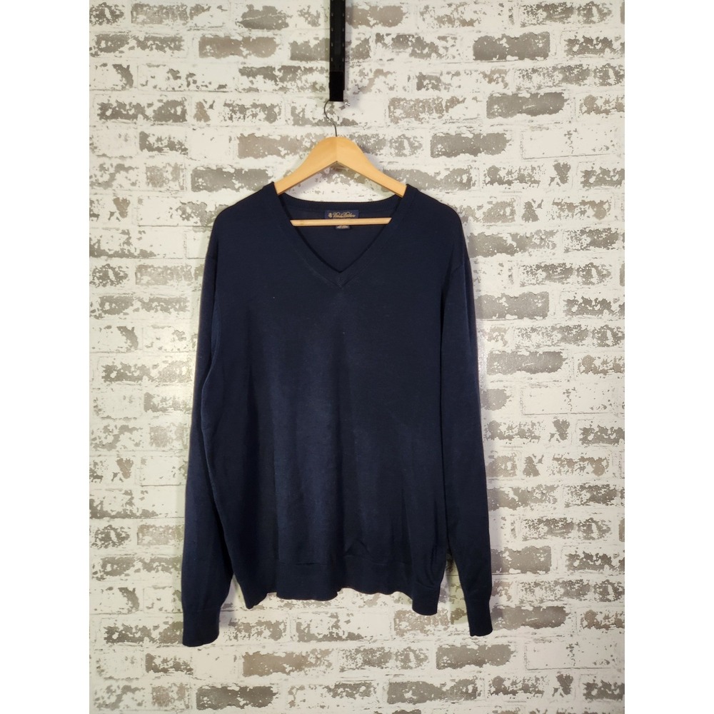 Brooks Brothers V Neck Sweater Men's XL‎ Navy Silk Cotton Long Sleeve Pullover
